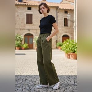 Elegant Women's Olive Green Wide-Leg Pants